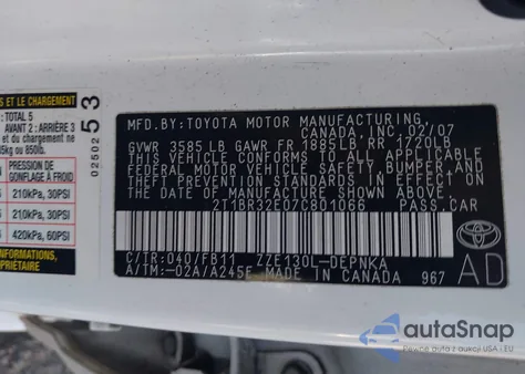 2007 Toyota Corolla Le z USA, uszkodzony, nr VIN 2T1BR32E07C801066